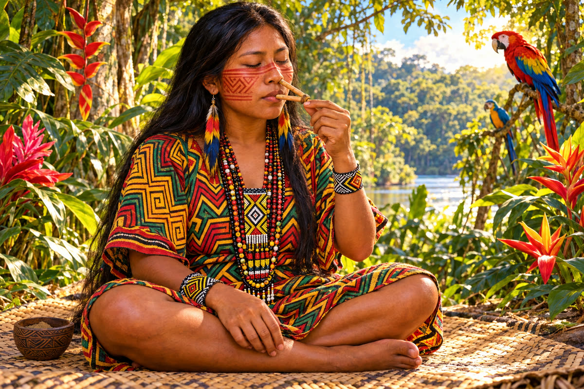 Церемония рапэ в джунглях. A rapé ceremony in the jungle.