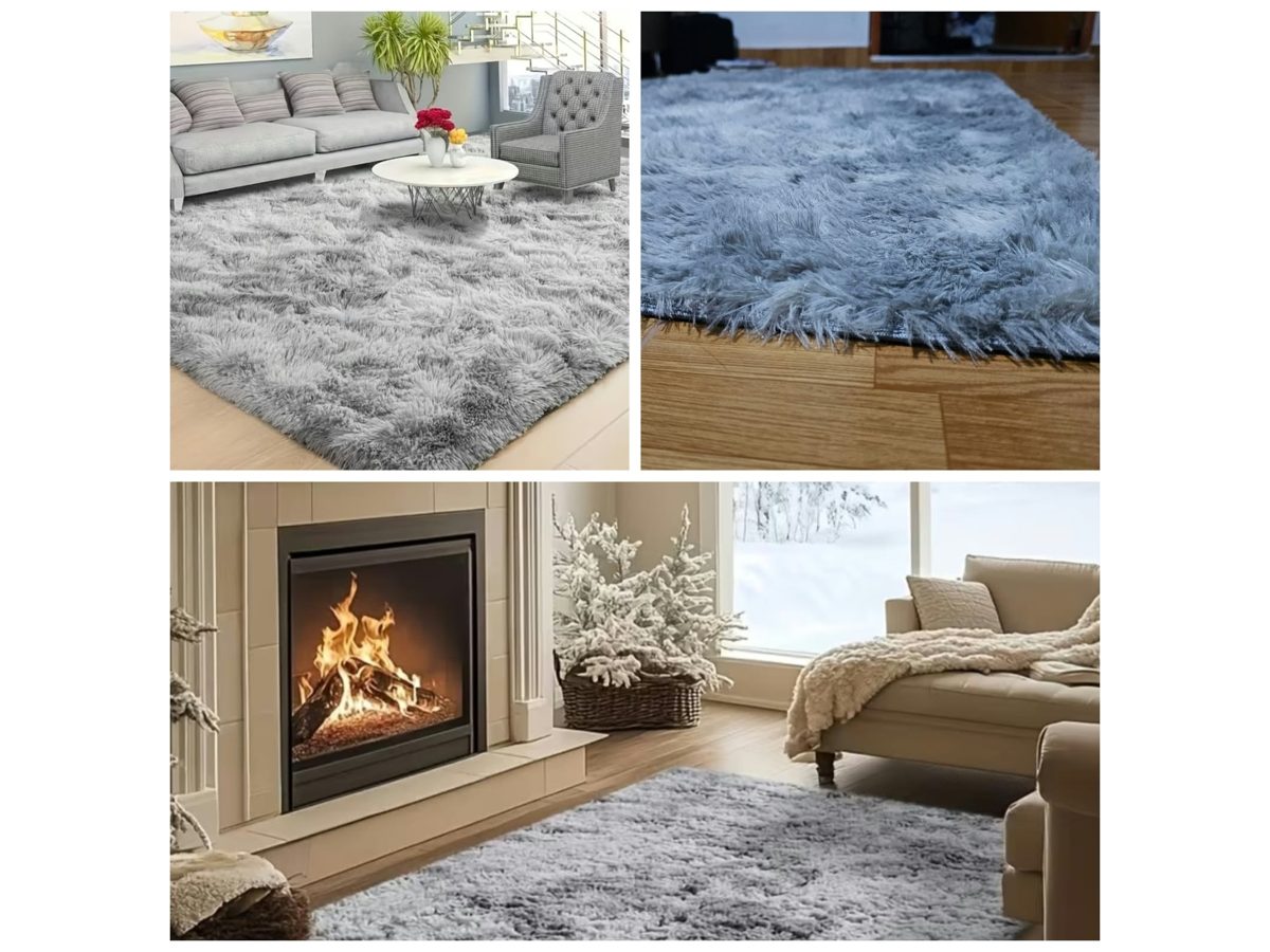 Alfombra peluda suave 1×2 m, gris