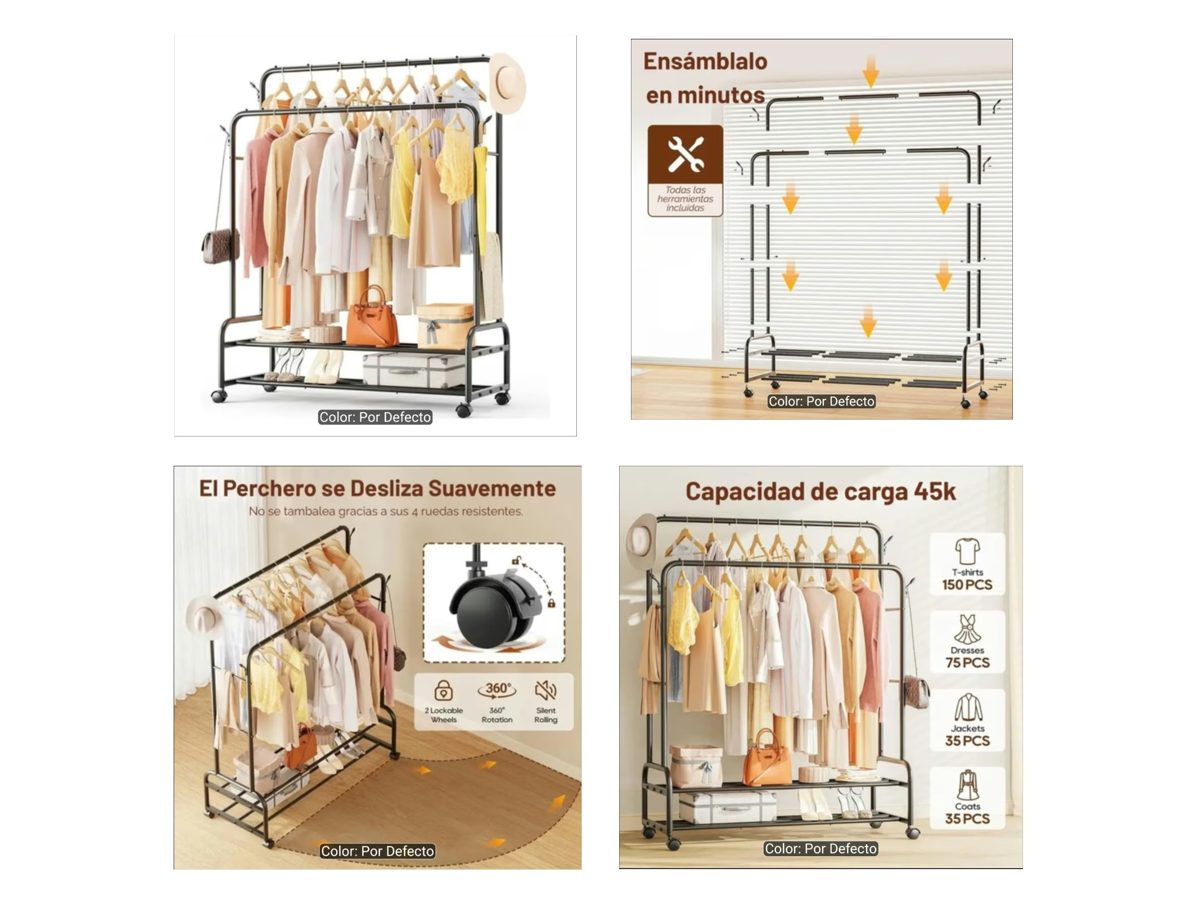 Perchero de ropa con ruedas, negro