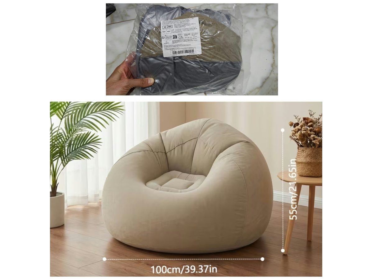Sillón inflable (puf) color capuchino, nuevo